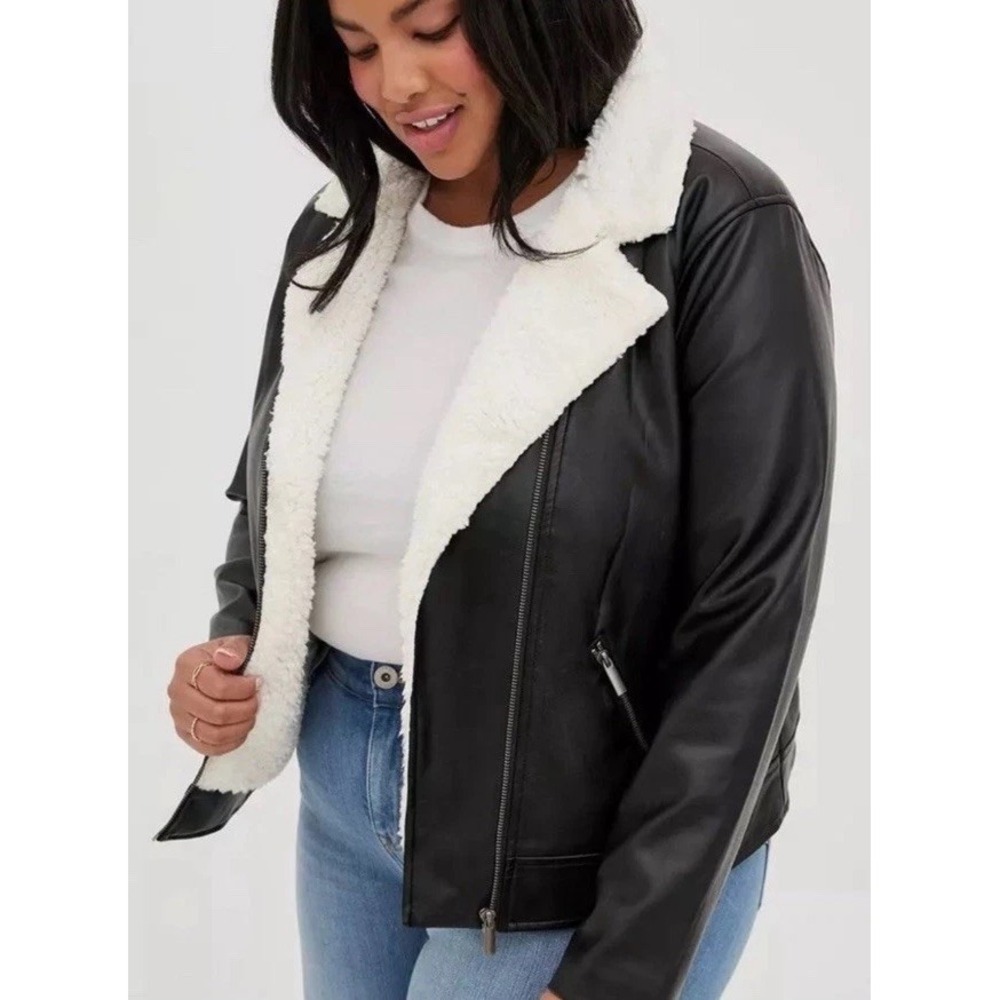 NWT Torrid 4Sherpa Lined Moto Jacket Faux Leather Black Womens Size 1/1X 14-16‎